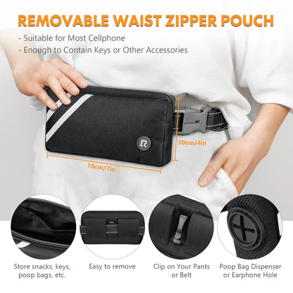 Hands Free Dog Leash with Zipper Pouch, Dual Padded Handles and Durable Bungee for Walking, Jogging and Running Your Dog