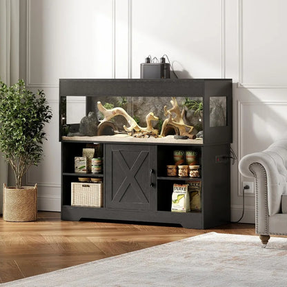 60 Gallon Reptile Tank with Stand and Storage Cabinet. Designed for Lizards & Snakes Featuring Sliding Acrylic Doors Mesh Top