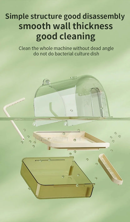 Clear Hanging Bird Bath. Automatic Water Circulation. Bath/ Shower For Birds. Easy to clean, Space Saving Design Bird Cage Accessory