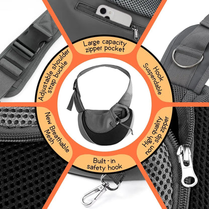 Pet Sling Carrier for Small Dogs & Cats – Hands-Free Puppy Carrier with Safety Hook, Large Zipper Pocket, Soft Breathable Mesh