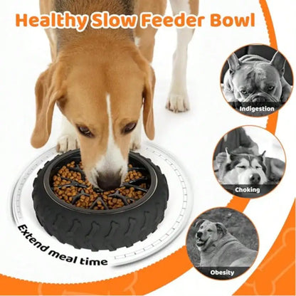 3-in-1 Stainless Steel, Slow Feed Dog Bowl - Non-Slip Suction Cup Feeder