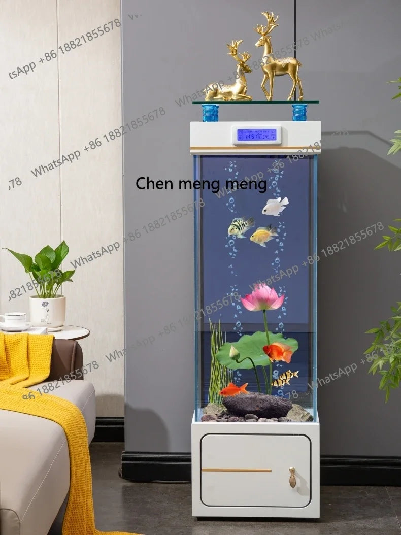 M07 Floor Fish Tank Aquarium. Ecological Wall Gold Crystal Super White Glass