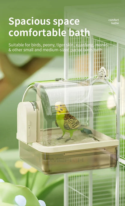 Clear Hanging Bird Bath. Automatic Water Circulation. Bath/ Shower For Birds. Easy to clean, Space Saving Design Bird Cage Accessory