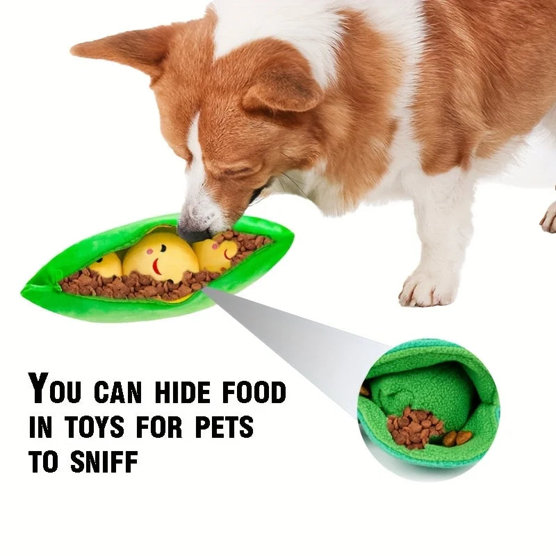 1 cute pea pod plush dog toy with smiling face - soft, interactive pet play and slow feeder