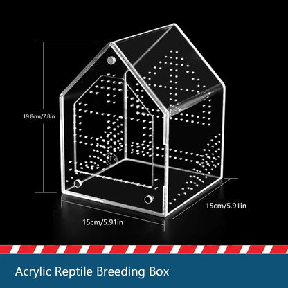 House-Shaped Acrylic Reptile Breeding Box. Transparent Pet Habitat for Spiders, Lizards & Insects. Magnetic Door & Breathable