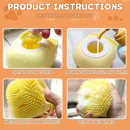 Dog Bathing Brush Pet Massage Shampoo Dispenser Rubber Bristle Shower Grooming Tool for Dogs And Cats