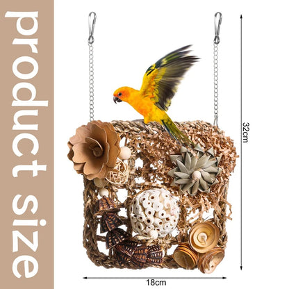 Bird Toys. Bird Foraging Grass Mat Climbing Wall For Parakeet, Parrot, Cockatiel, Conure, Lovebird