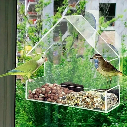 Acrylic Bird Feeder. Clear Window Outside Hanging Bird Feeder House with Suction Cup for Garden. Outdoor Backyard Wildlife Birding
