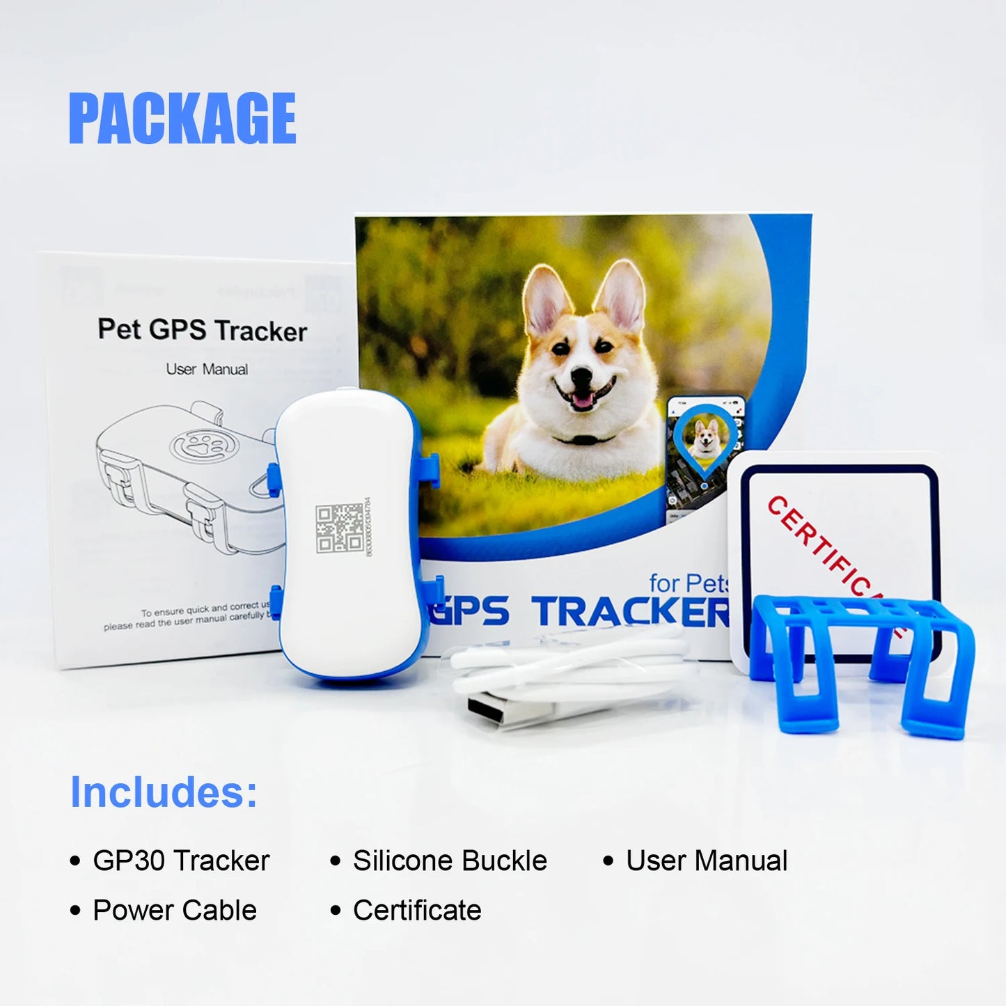 GPS Pet Tracker for Dogs & Cats. Real Time Tracking Unlimited Distance QR Code, Anti-Lost Locator with 1-year Service