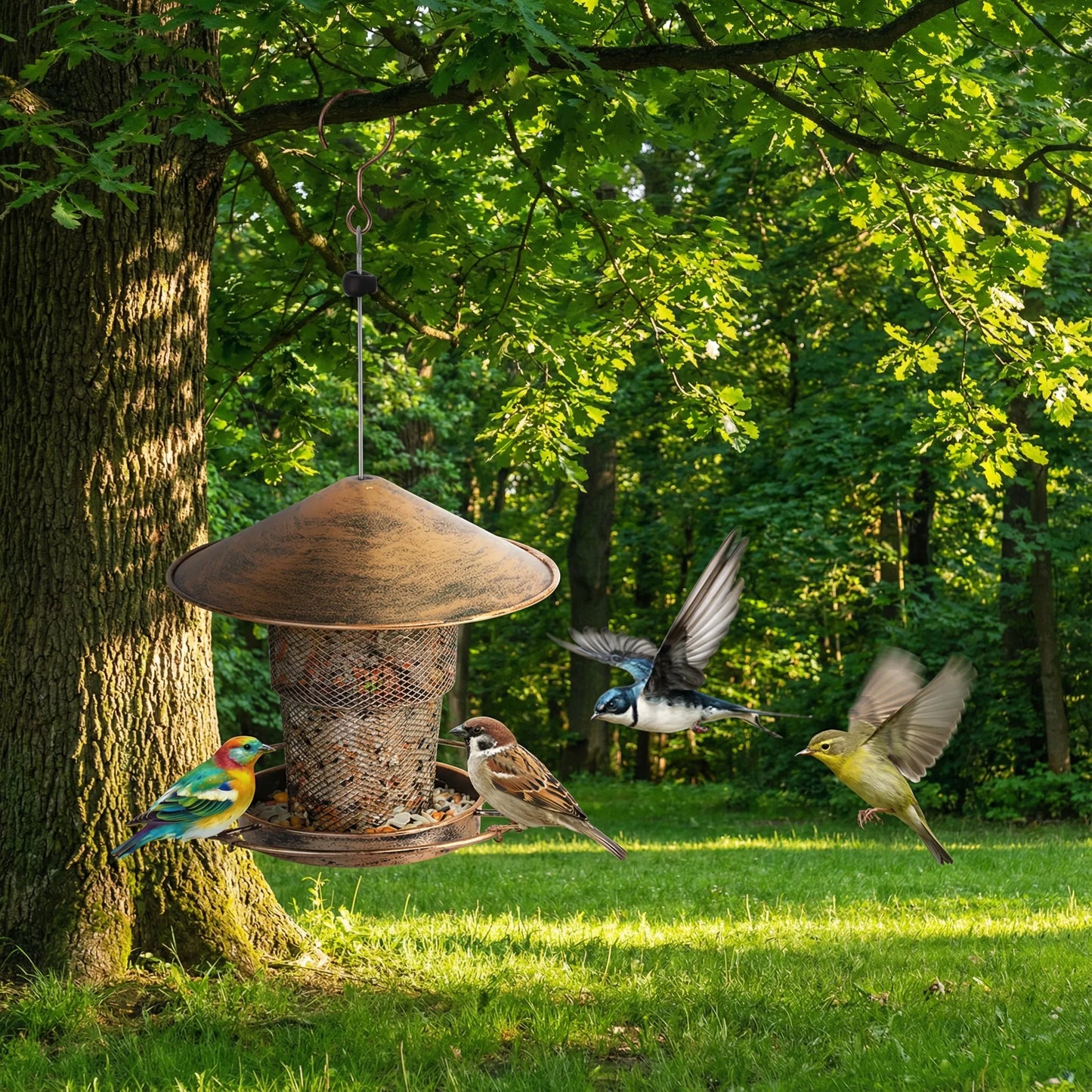 Bird Feeder. Large Capacity, Squirrel Proof. Heavy Duty Metal Bird Feeders for Outside