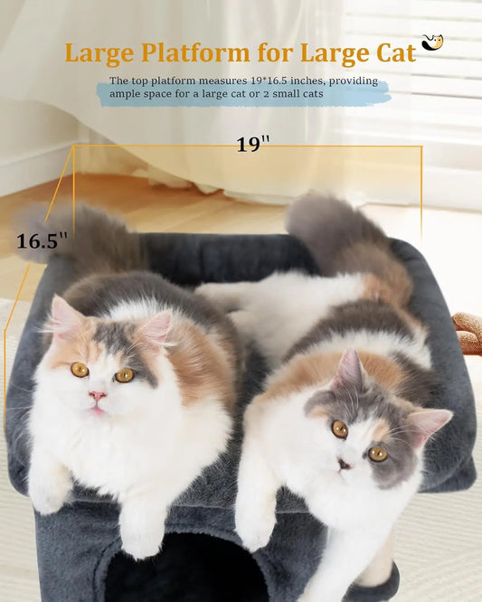 24in Cat Tree Tower with Scratching Post, Window Perch Bed for Large Cats, 2 Condo Cubbies for Kittens, Dark Gray