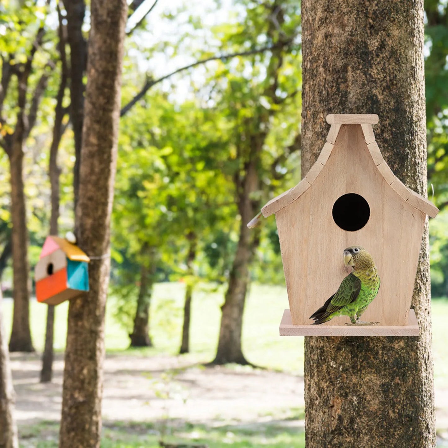 Bird Breeding Box. Wood Bird House Breeding Box Hanging. Bird House for Parrots, Budgerigar, Small Birds.