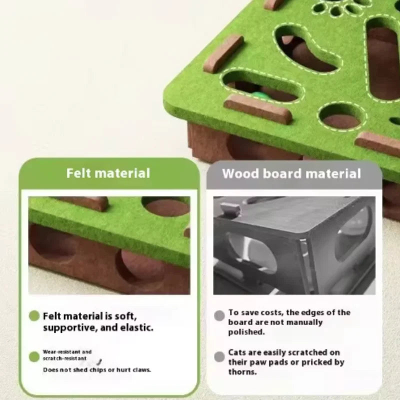 Pet Cat Puzzle Maze Holes. Felt Box With Bell Ball. Kitten Playing Toys Interactive.