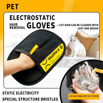 Pet Hair Remover Gloves. Electrostatic for Cats & Dogs, Reusable Washable Grooming Glove with 2-in-1 Lint Roller Brush - Safe Non-Toxic