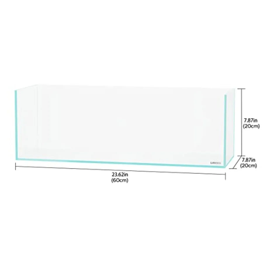 60L 5.8 Gal Rimless Low Iron Aquarium. Long Fish Tank Bookshelf Aquarium W23.6×D7.87×H7.87 in 60x20x20cm 5mm Thickness