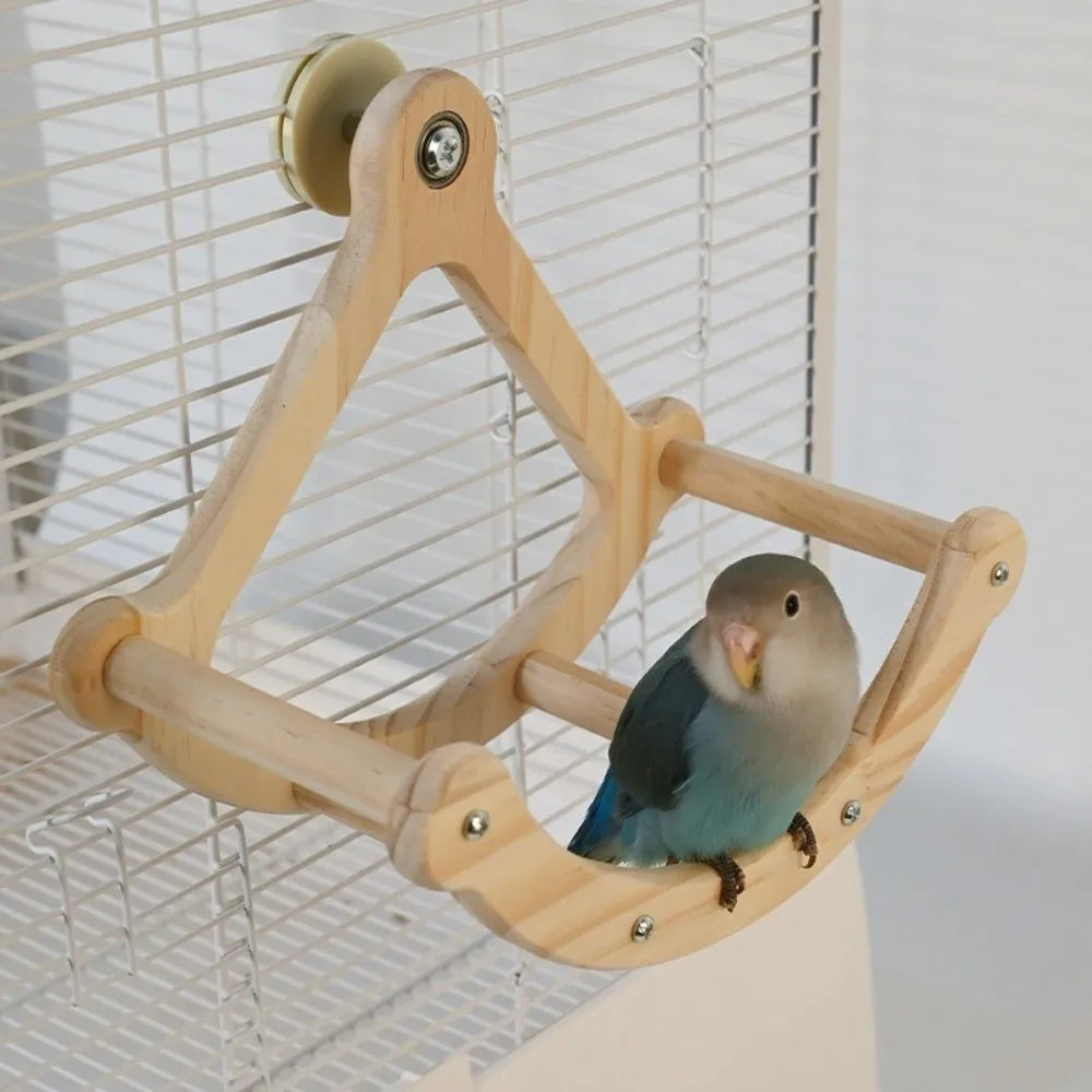 Funny Wooden Bird Swing. Hanging Durable Parrot Stand Wheel. Bite Resistant, Parrot Enrichment Toy. Cage Accessories.