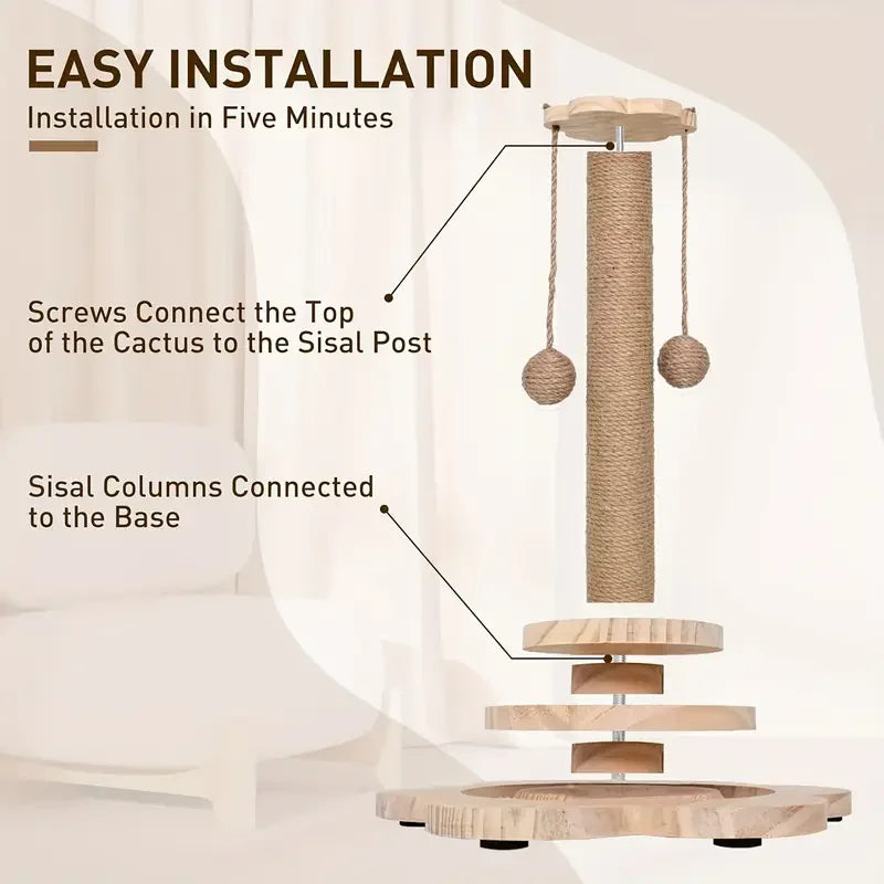 1pc, high-quality cat scratch board with rotating platform - wooden fiber chew toy, durable and non shedding cat tree stand, vertical