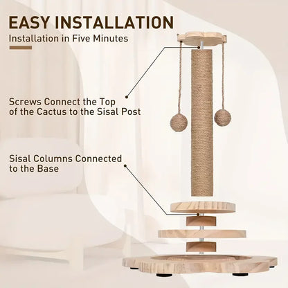 1pc, high-quality cat scratch board with rotating platform - wooden fiber chew toy, durable and non shedding cat tree stand, vertical