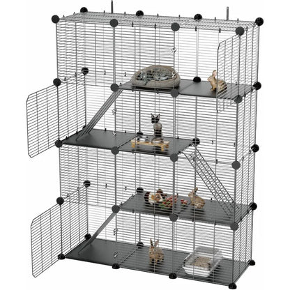 3 Tier Indoor Large Wire Cat Cage with DIY Playpen. Design for 12 Cats/Kittens, Guinea Pigs, Ferrets, Chinchillas and Rabbits Versa