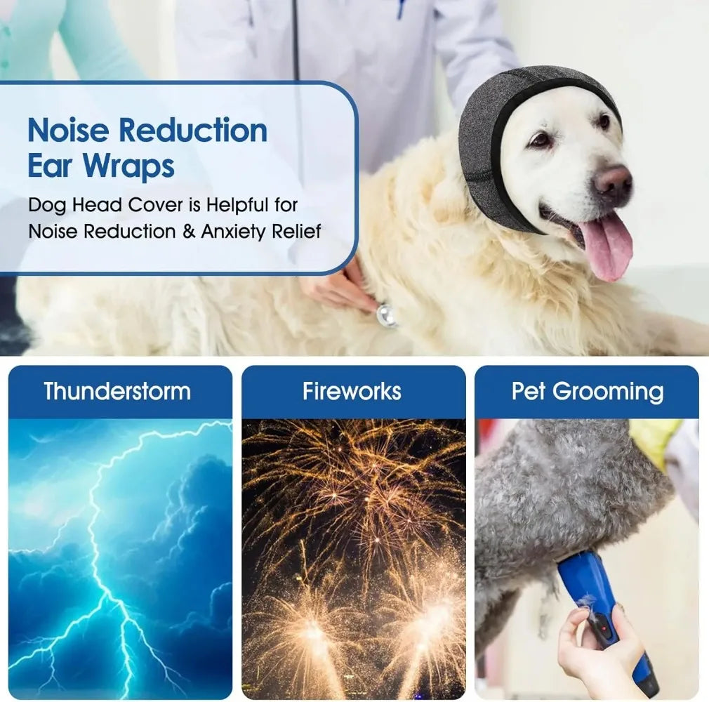 Waterproof Dog Ear Muffs for Swimming & Grooming - Noise Cancelling Calming Hood for Pet Anxiety Relief & Shock Prevention