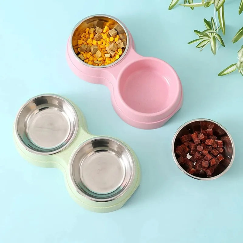 Stainless Steel Double Pet Bowls. Dog Food And Water Feeder Dish. Cat& Puppy Feeding Supplies. Small Dog