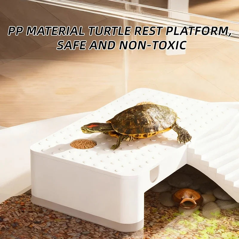 Transparent Reptile Terrarium Tank with Basking Area for Pet Turtles, Hermit Crabs, Tortoise - Turtle Adoption Habitat