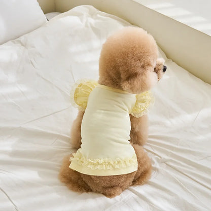 Lace Pet Summer Vest. Soft, Flying Sleeve, Base Skirt, Breathable Dog Clothes.