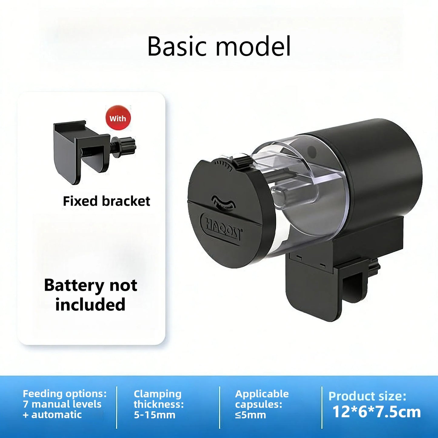 Programmable Automatic Fish Feeder. 100ML Battery Powered for Aquariums and Accessories. Vacation Use. Easy to Install