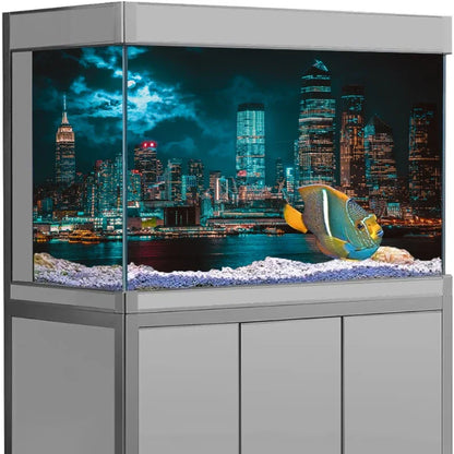 3D City Night Scene  Aquarium Background Poster. PVC Adhesive Sticker Fish Tank Underwater World Backdrop
