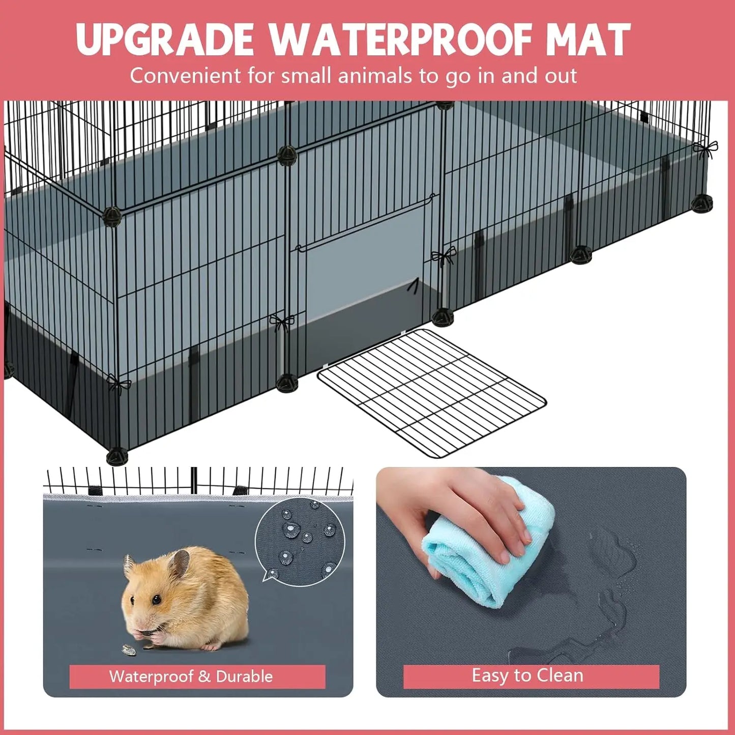 32-Panel Small Animal Playpen with Waterproof Mat, Portable Metal Fence for Guinea Pigs, Rabbits, Puppies Indoor/Outdoor