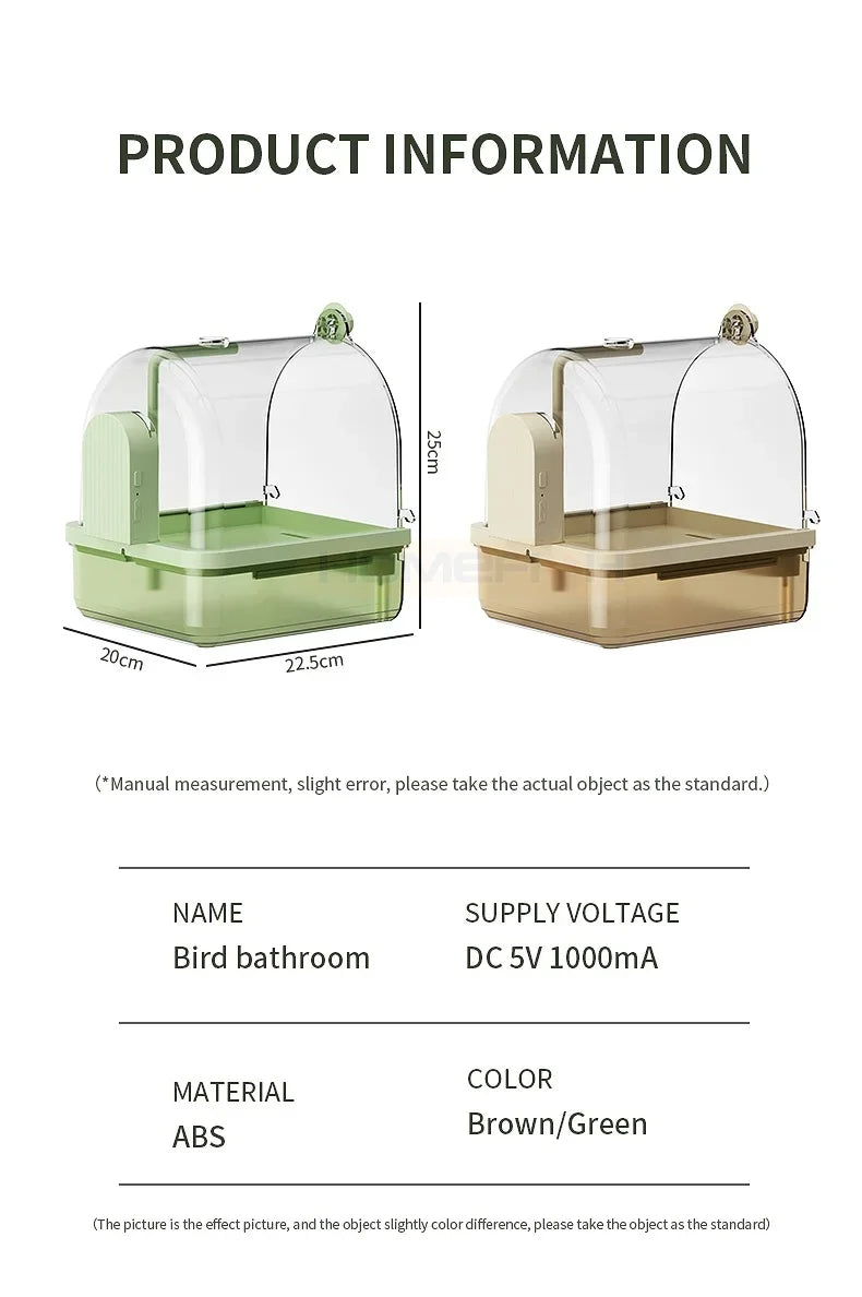 Clear Hanging Bird Bath. Automatic Water Circulation. Bath/ Shower For Birds. Easy to clean, Space Saving Design Bird Cage Accessory