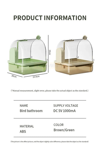 Clear Hanging Bird Bath. Automatic Water Circulation. Bath/ Shower For Birds. Easy to clean, Space Saving Design Bird Cage Accessory