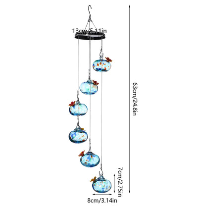 Glass Ball Hummingbird Feeder for Outdoor. Hanging Bird Feeder, Hand Blown Glass, Color Changing 6 Feeding Ports