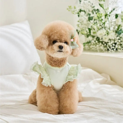 Lace Pet Summer Vest. Soft, Flying Sleeve, Base Skirt, Breathable Dog Clothes.