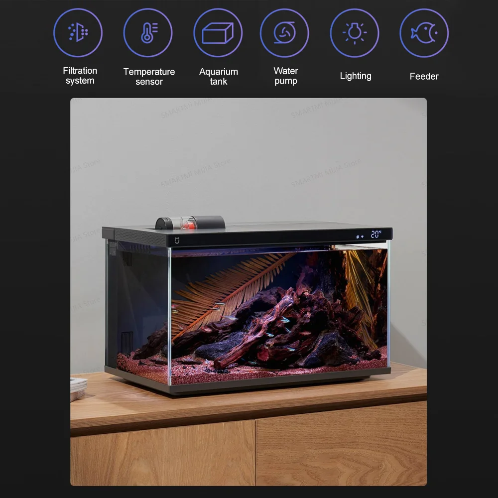 MIJIA Smart Fish Tank Aquariums,Remote Feeding, 5-Stage Filtration, LED Lighting, App-Controlled, CN Version With Adapter