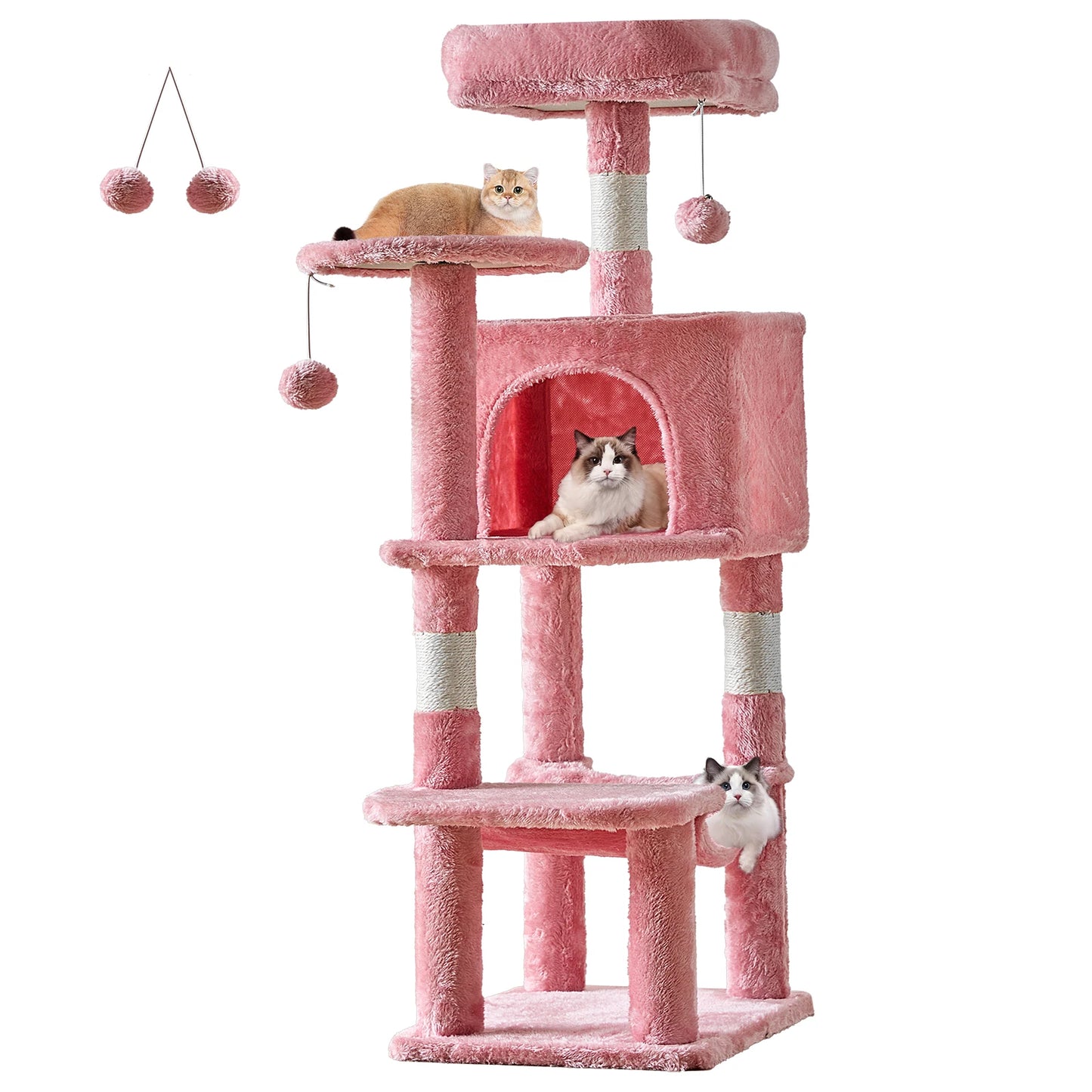 44In Cat Tree, Tall, Multi-Cat Climbing Tower. Natural Sisal Scratching Posts. Stable Pet House for Indoor Cats