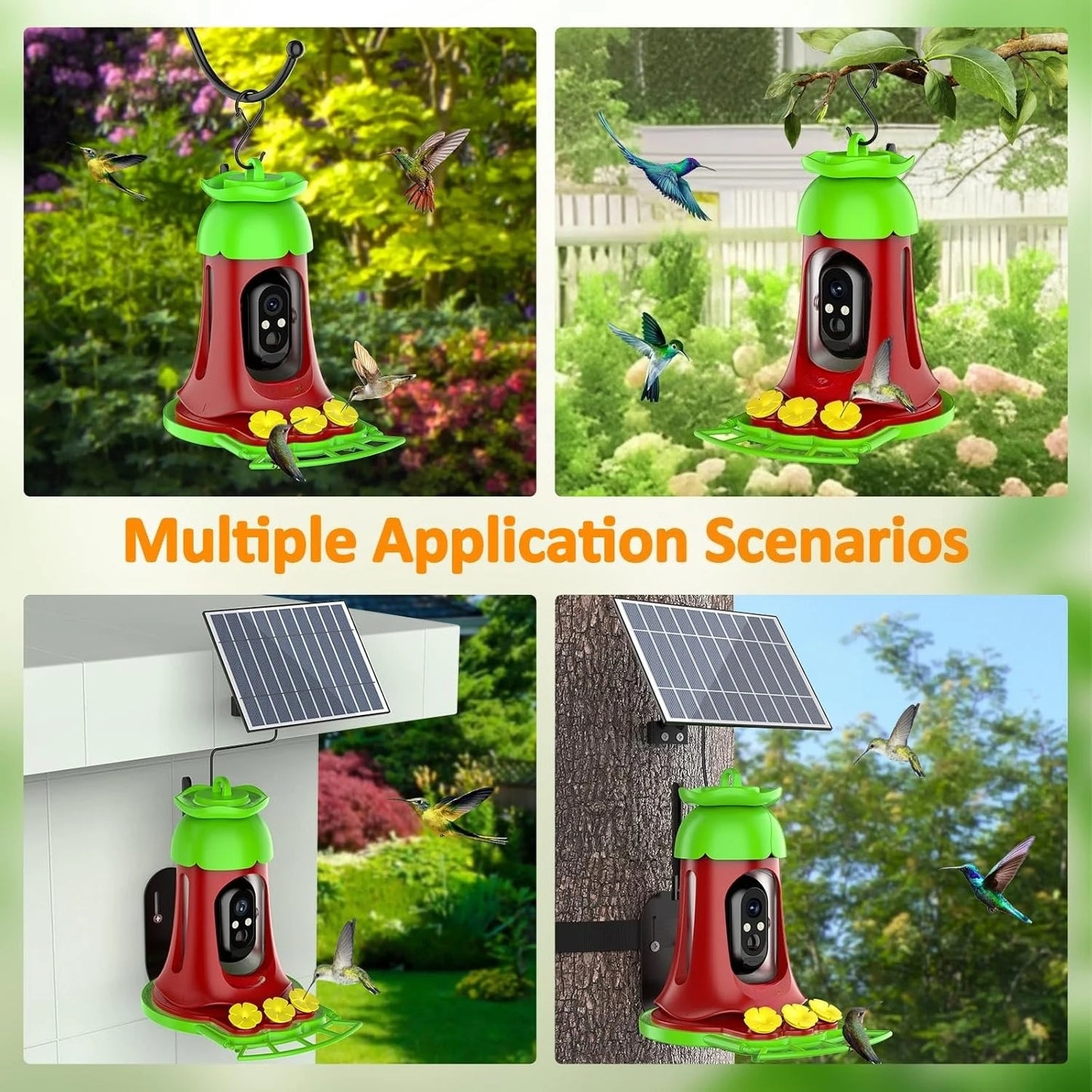 Hummingbird Feeder with Camera, 7W Solar-Powered, Smart Bird Feeder. Camera with SD Card, Anti-Ant Moat ,Outdoor Bird Raising Camera