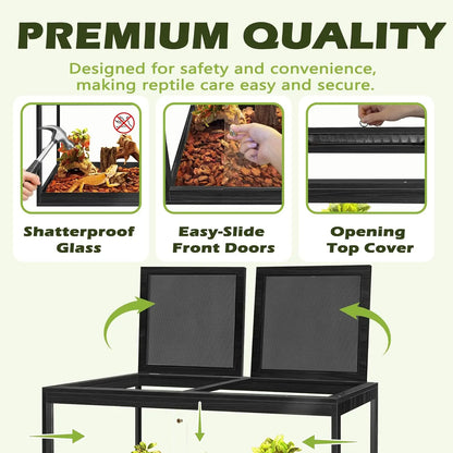 32 Gallon Tempered Glass Reptile Enclosure with Locking Doors for Lizards, Geckos, Snakes (32"X16"X16", Black)