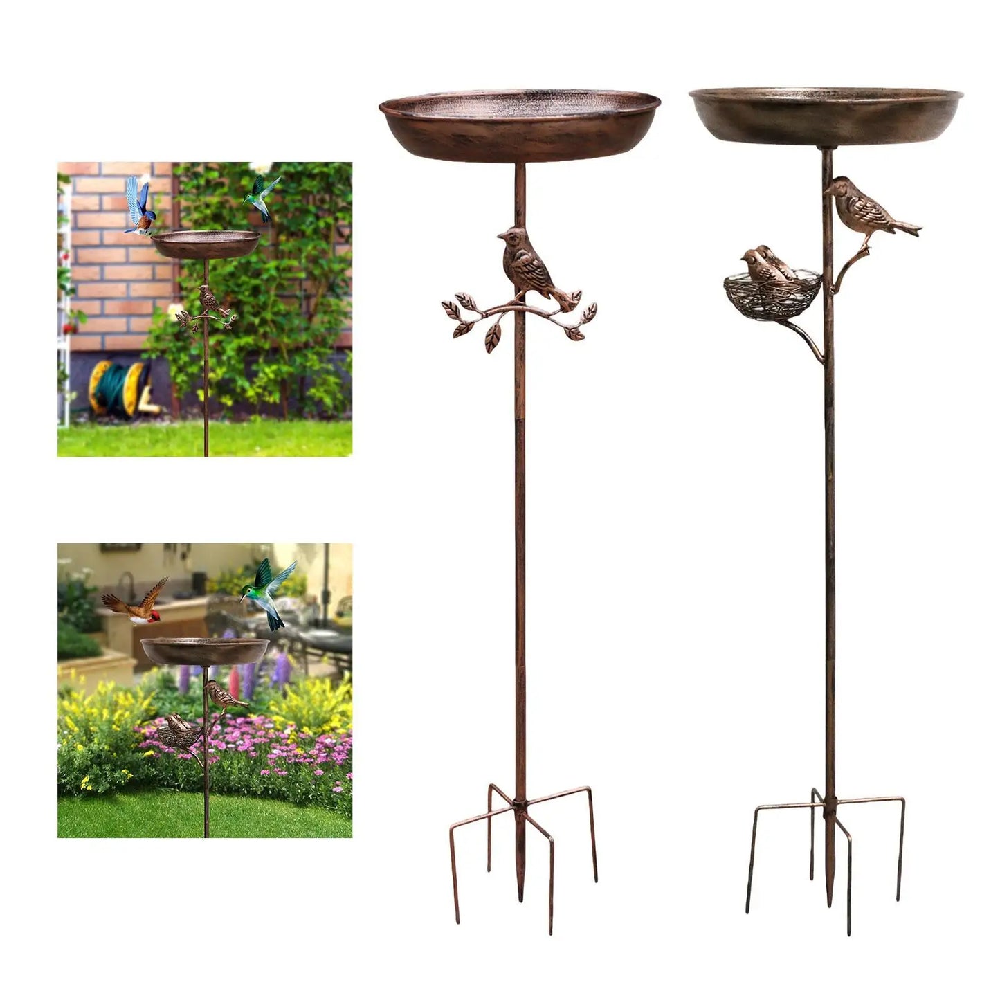 Bird Bath on Stand. Metal Outdoor Feeder Tray for Drinking and Feeding. Attracting Garden Birds