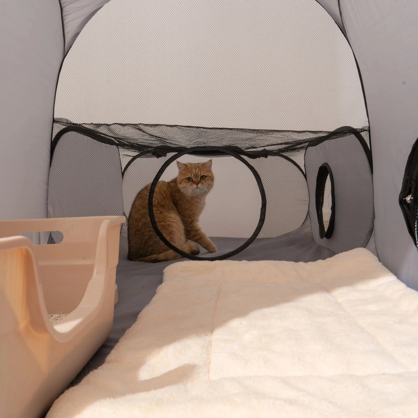 Square, Gray Cats and Dogs Delivery Room. Hard Oxford Cloth with a Play Tunnel. Foldable Pets Nest