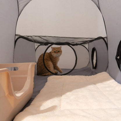 Square, Gray Cats and Dogs Delivery Room. Hard Oxford Cloth with a Play Tunnel. Foldable Pets Nest