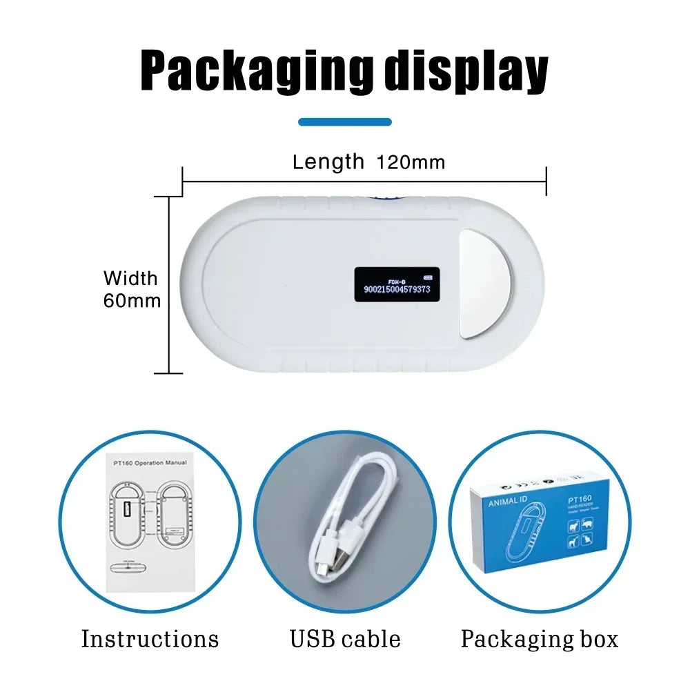 Hilo Handheld Pet ID Scanner. FDX-B Pet Scanner ISO11784/5 134.2Khz Chip Transponder. Animal ID USB Dog Cat Horse Microchip Reader
