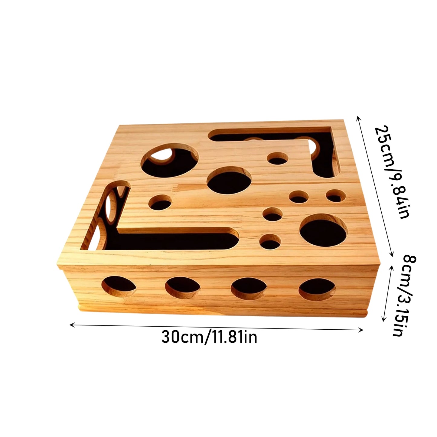 Interactive Frosted Wooden Cat Maze Toy. Pet Treat Dispenser Puzzle Box. Cat Enrichment Plaything. Kitten Foraging Game Feeder