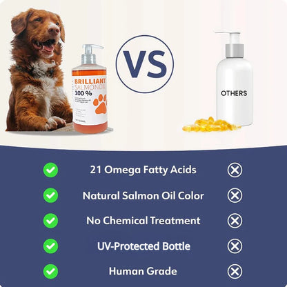 8 fl oz 200ML PET BRILLIANT SALMON OIL. Natura,l No Chemical Treatment. 21 Omega Fatty Acids Nutritional Supplements for Dogs