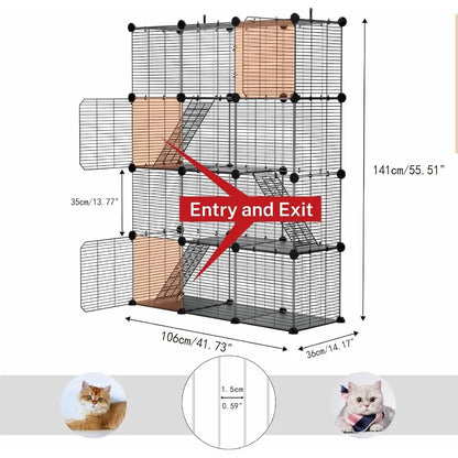 3 Tier Indoor Large Wire Cat Cage with DIY Playpen. Design for 12 Cats/Kittens, Guinea Pigs, Ferrets, Chinchillas and Rabbits Versa