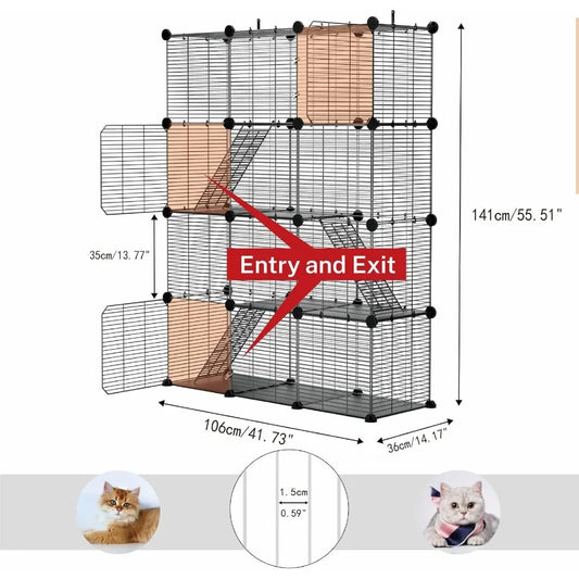 3 Tier Indoor Large Wire Cat Cage with DIY Playpen. Design for 12 Cats/Kittens, Guinea Pigs, Ferrets, Chinchillas and Rabbits Versa