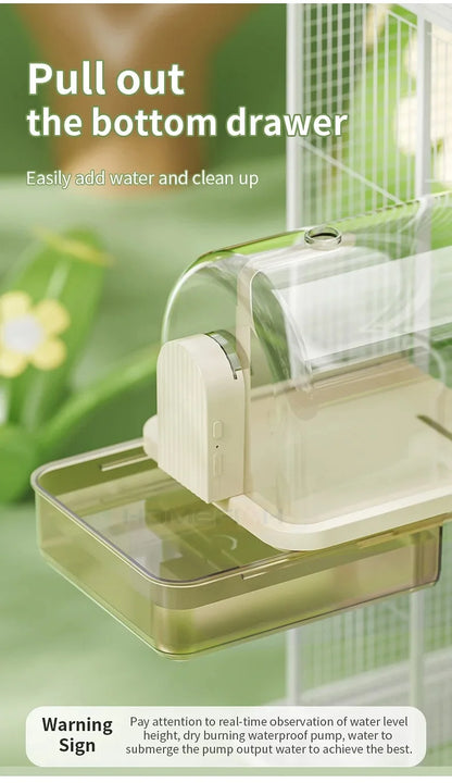 Clear Hanging Bird Bath. Automatic Water Circulation. Bath/ Shower For Birds. Easy to clean, Space Saving Design Bird Cage Accessory
