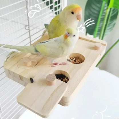 Bird Activity. Wooden Foraging Platform with Enrichment. Puzzle Sliding Block. Parrots Perch Toy with Compartments