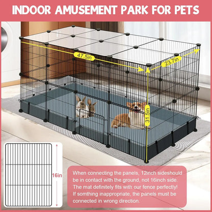 32-Panel Small Animal Playpen with Waterproof Mat, Portable Metal Fence for Guinea Pigs, Rabbits, Puppies Indoor/Outdoor