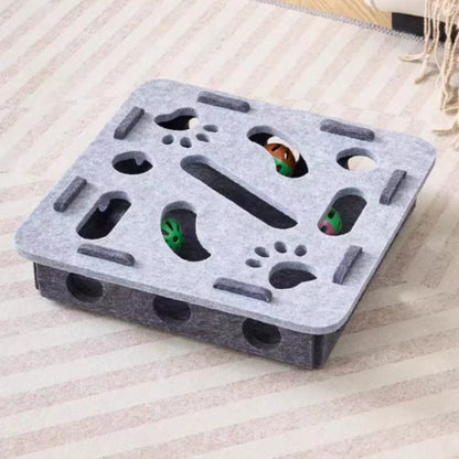 Pet Cat Puzzle Maze Holes. Felt Box With Bell Ball. Kitten Playing Toys Interactive.
